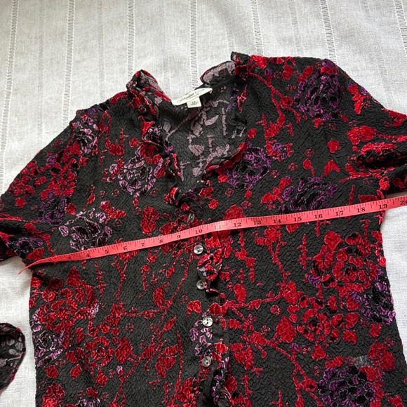 Coldwater Creek black and multicolor floral velvet burnout button-up top. - Picture 14 of 14